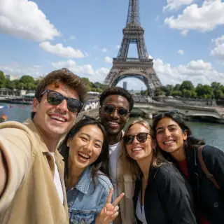 Friends taking a selfie in Paris