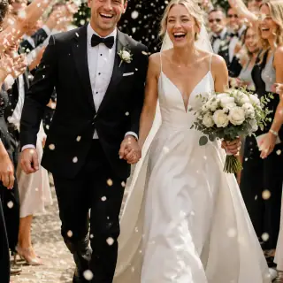 Newlyweds leaving their ceremony