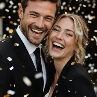 A couple celebrating together